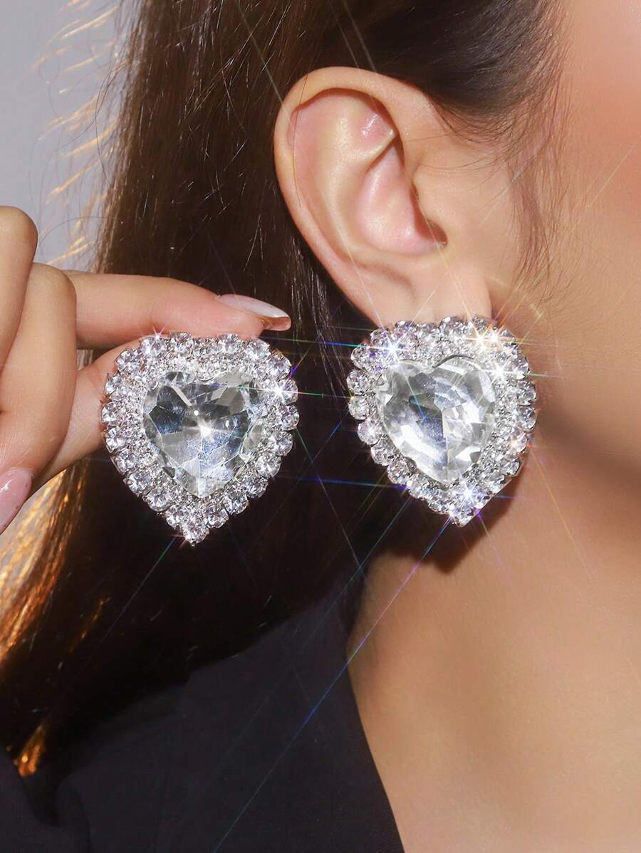 Women Formal Wear For Party - Luxury Heart-Shaped Crystal Rhinestone Stud Earrings