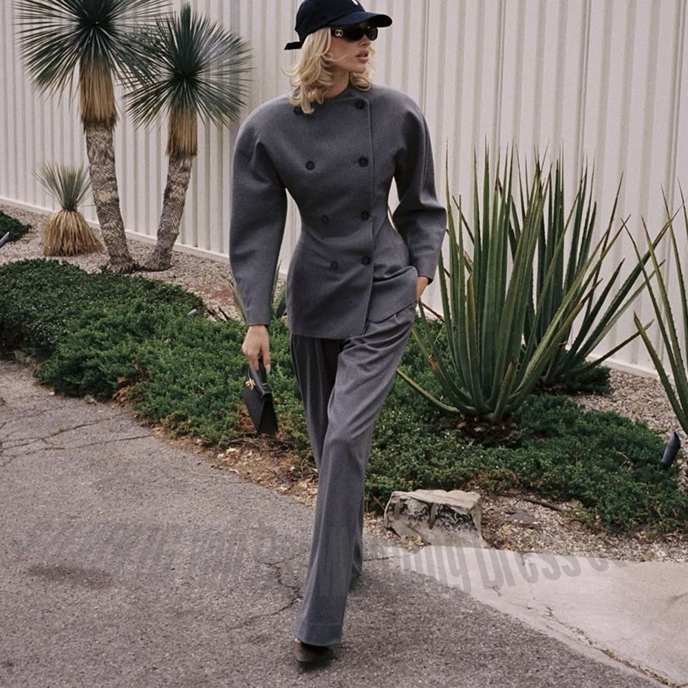 Women Formal Wear Business - Classic Grey Women's Suit Set Double