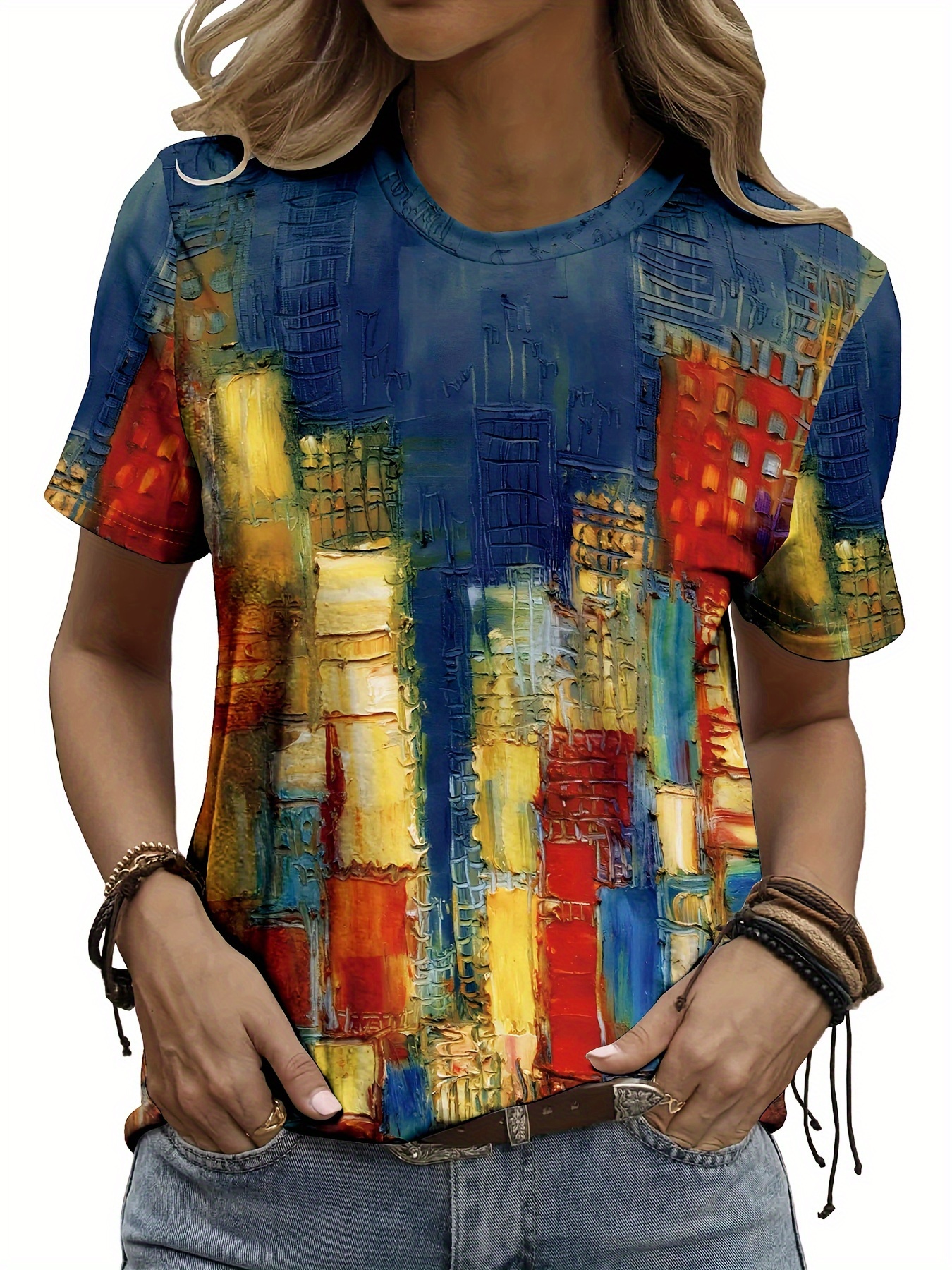 Women Formal Wear Tops - Vibrant Cityscape Women's Tee - Abstract