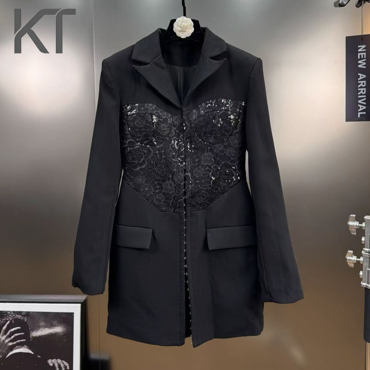 Women Formal Wear With Blazer - KT Elegant Lace Sequin Blazer Dress