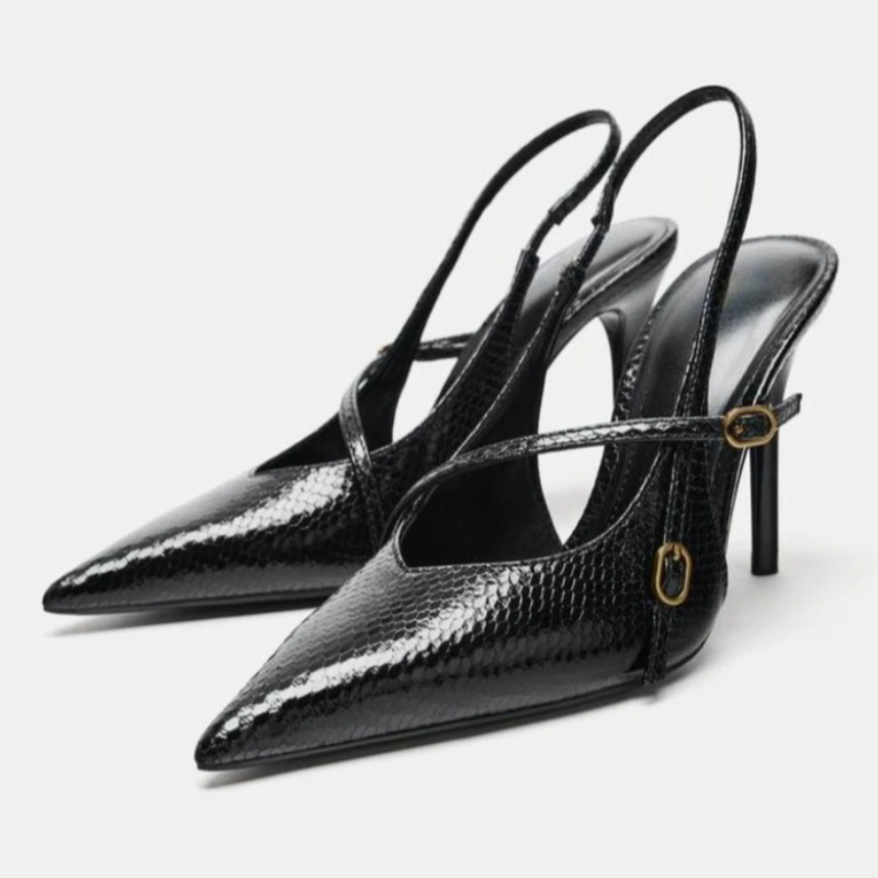 Sexy Pointed Toe Textured Leat - Slingback Heel Formal ulasan dan harga