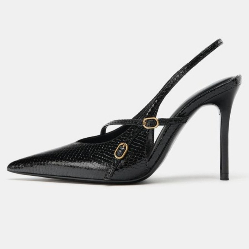 Sexy Pointed Toe Textured Leat - Slingback Heel Formal ulasan dan harga