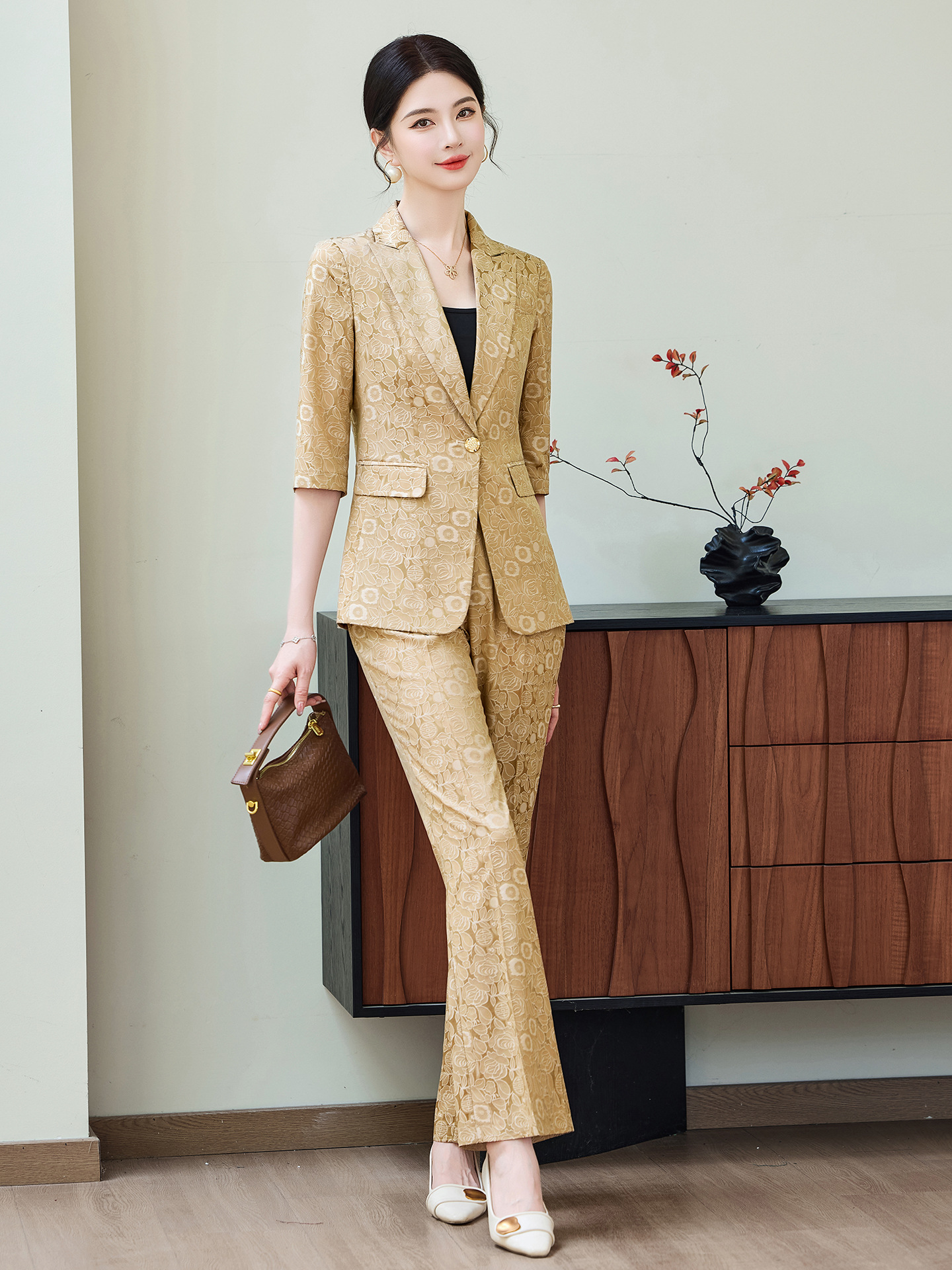 Fashion Apricot Half Sleeve Pr - Women Formal Wear With Blazer ulasan dan harga