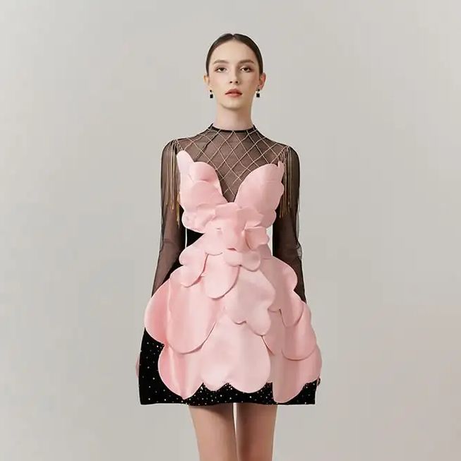 Gothic Black Pink Floral Mini  - Women Formal Wear For Party ulasan dan harga