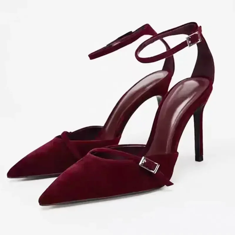 Luxury Velvet Ankle Strap Wome - Slingback Heel Formal ulasan dan harga