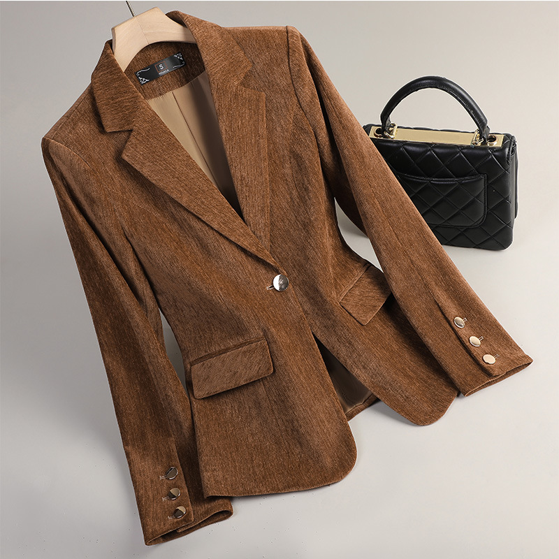 Yellow Gold Velvet Blazer Wome - Women Formal Wear Business ulasan dan harga