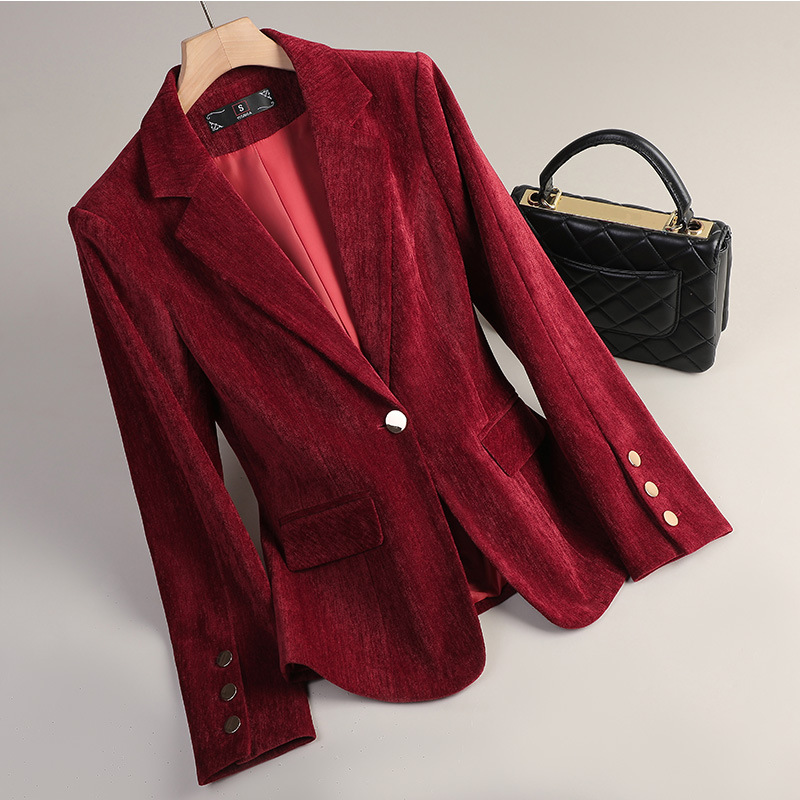 Yellow Gold Velvet Blazer Wome - Women Formal Wear Business ulasan dan harga