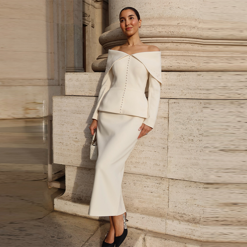 Elegant French White Peplum Tw - Women Formal Wear For Party ulasan dan harga