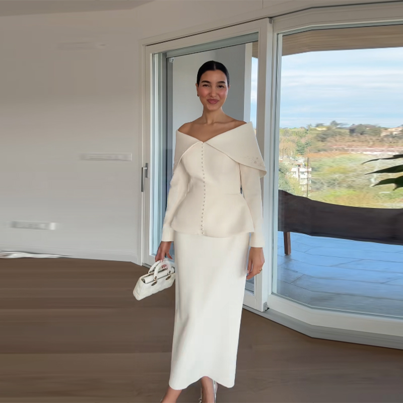Elegant French White Peplum Tw - Women Formal Wear For Party ulasan dan harga