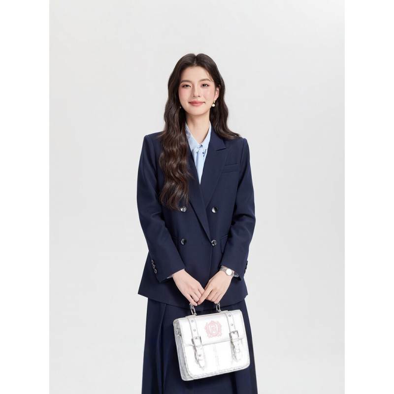 Navy blue double-breasted wome - High End Women'S Formal Wear ulasan dan harga