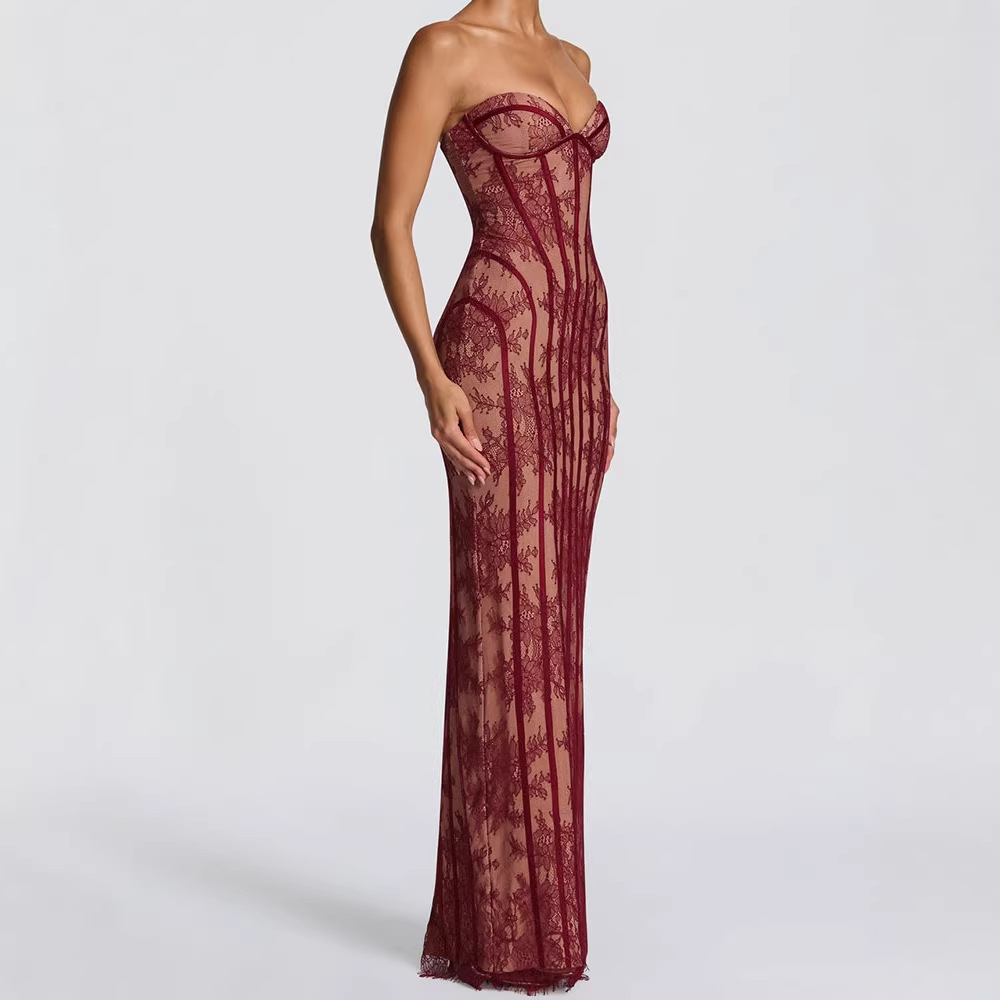 Strapless Bodycon Maxi Dress f - Women Formal Wear For Party ulasan dan harga