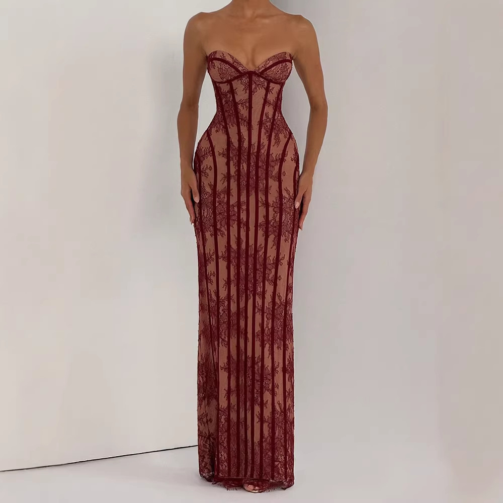 Strapless Bodycon Maxi Dress f - Women Formal Wear For Party ulasan dan harga