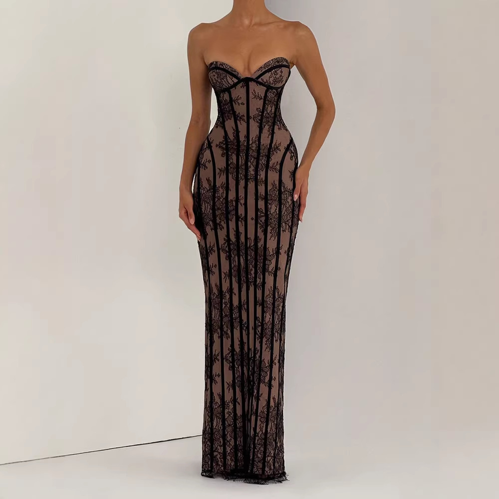 Strapless Bodycon Maxi Dress f - Women Formal Wear For Party ulasan dan harga