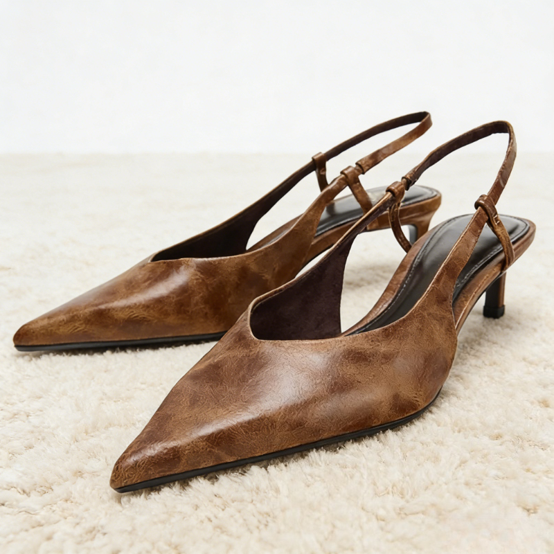 Retro Brown Kitten Heel Design - Slingback Heel Formal ulasan dan harga