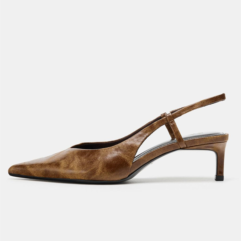 Retro Brown Kitten Heel Design - Slingback Heel Formal ulasan dan harga