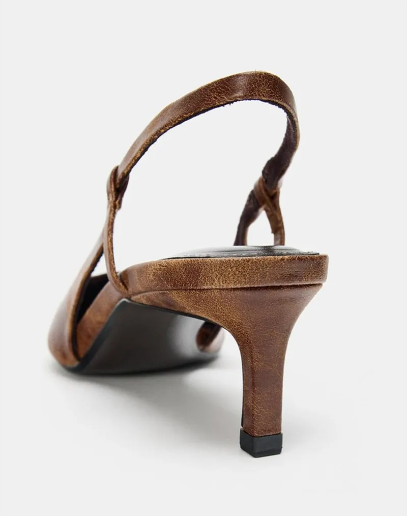 Retro Brown Kitten Heel Design - Slingback Heel Formal ulasan dan harga