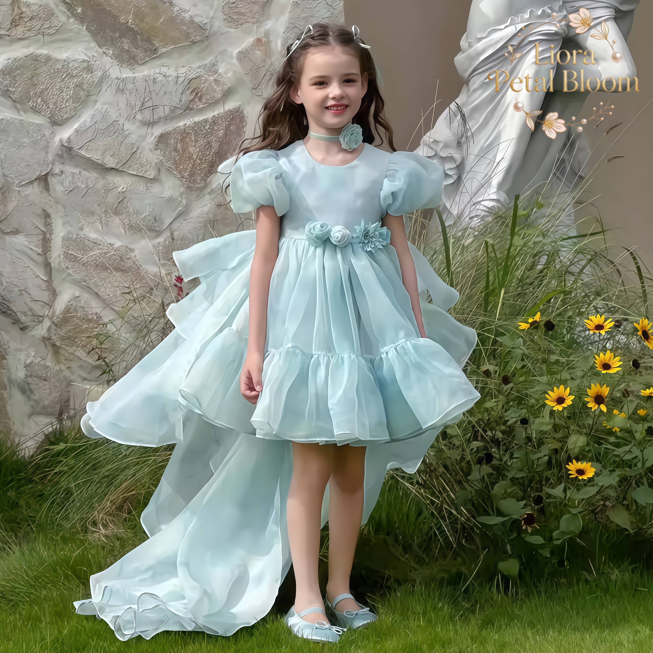 Blue Tulle Gown  Girls' Bow Pa - Women Formal Wear For Party ulasan dan harga